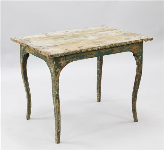 An early 20th century French painted fruitwood occasional table, W.2ft 7in. D.1ft 10in. H.2ft